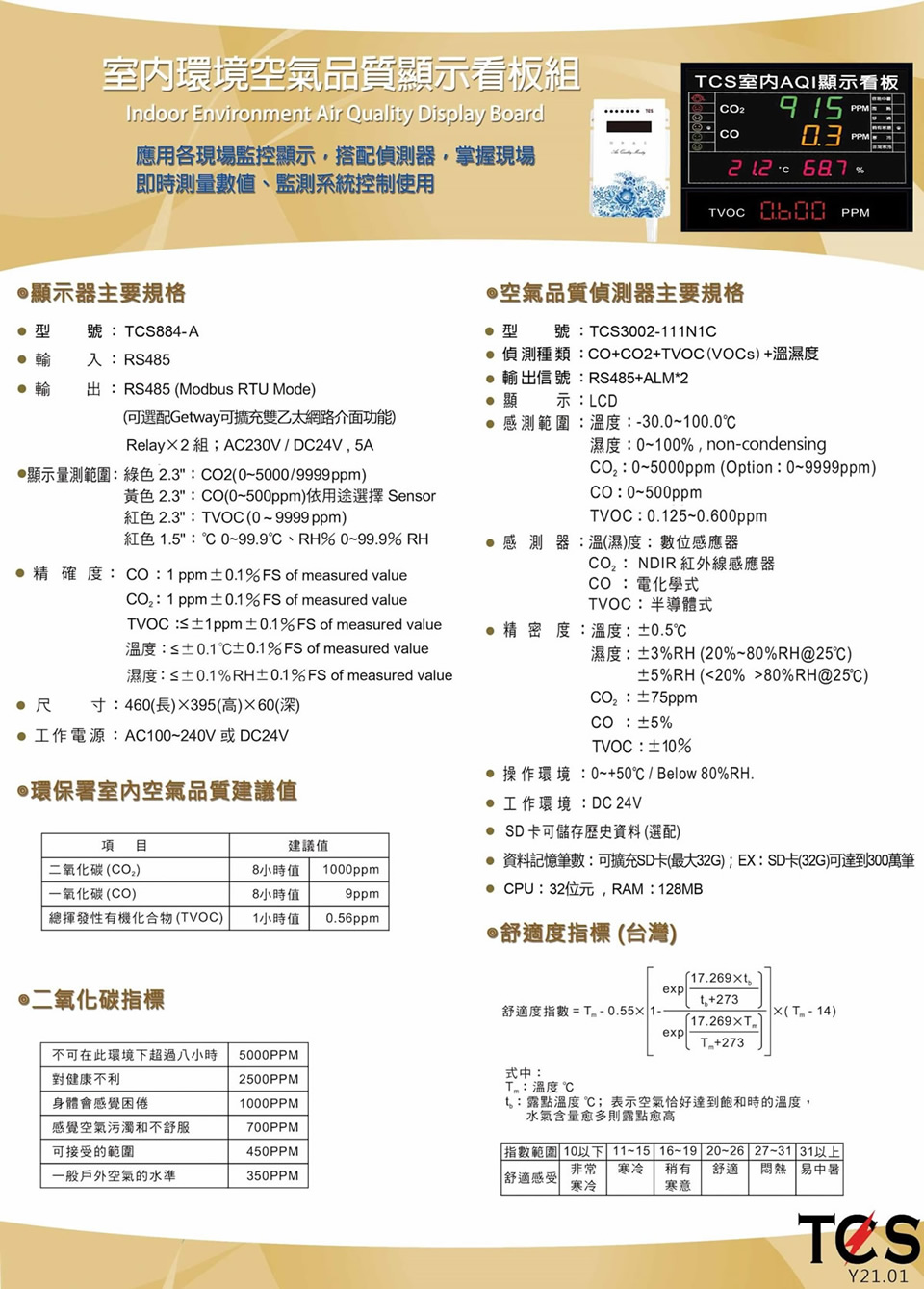 室內環境空氣品質顯示看板組 TCS884-A&TCS3002-111N1C